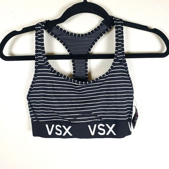 Women's Victoria Secerts Black White Striped  Razorback Sports Bra Size Small - Picture 1 of 9